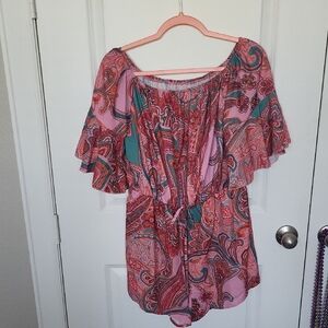 Shein Pink Paisley Off-Shoulder Women's Romper Size L